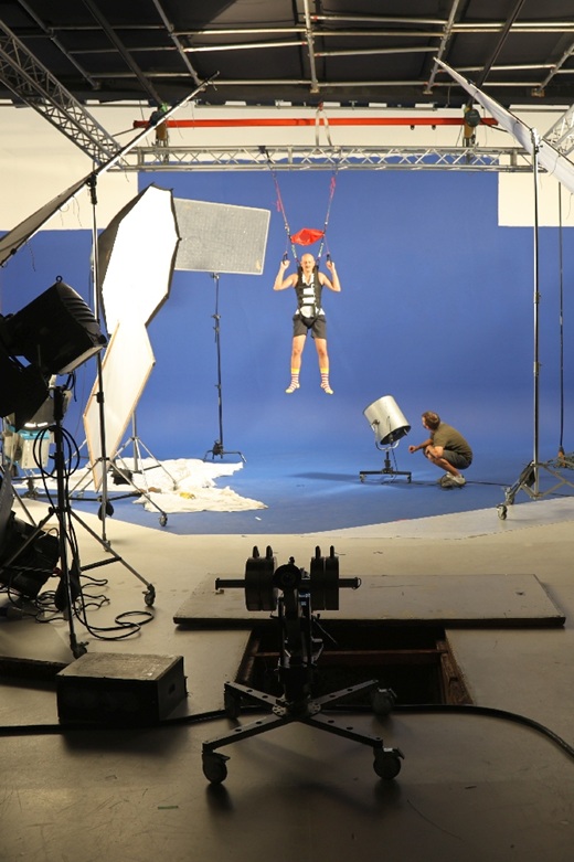 Film-shooting behind the scenes stunt scene